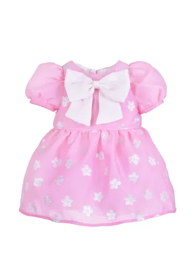 Hucklebones London Babies' Puff-sleeve Bow-detail Dress And Bloomers Set In Pink