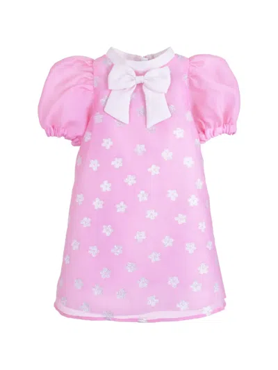 Hucklebones London Kids' Puff-sleeve Bow-detail Shift Dress In Pink