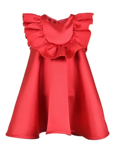 Hucklebones London Kids' Ruffle Bib Trapeze Dress In Red