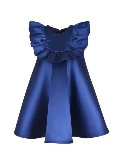Hucklebones London Kids' Ruffle-bib Trapeze Dress In Blue