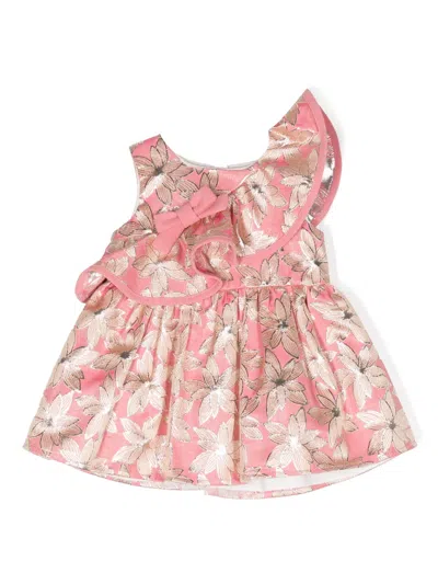 Hucklebones London Babies' Ruffled Jacquard Dress Set In Pink