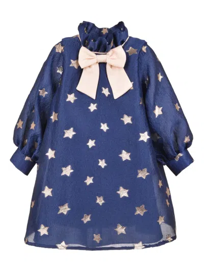 Hucklebones London Kids' Star-print Long-sleeve Dress In Blue