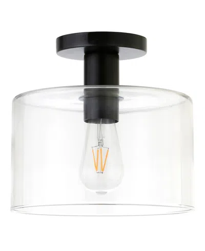 Hudson & Canal 10" Metal Henri Wide Flush Mount In Mattle Black