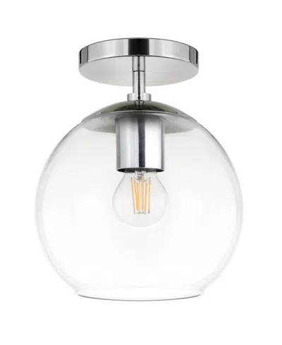 Hudson & Canal 9" Metal Bartlett Wide Semi Flush Mount In Polished Nickel