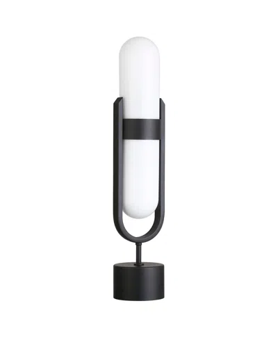 Hudson & Canal Blair 25" Metal Pill-shaped Table Lamp With Milk Glass Shade In Blackened Bronze,white