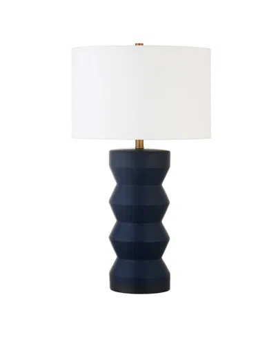Hudson & Canal Carlin 26.5" Linen Shade Tall Ceramic Table Lamp In Matte Navy