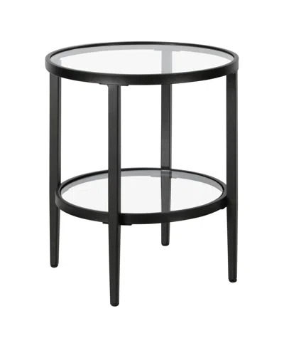 Hudson & Canal Hera 20" Wide Round Side Table With Glass Shelf In Brown