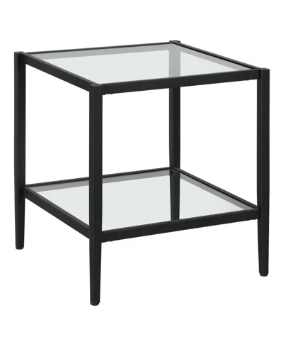 Hudson & Canal Hera 20" Wide Square Side Table With Glass Shelf In Black