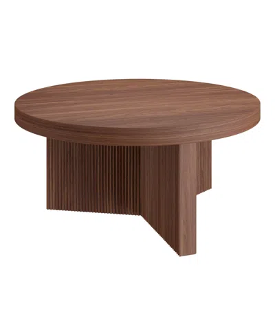 Hudson & Canal Holm 32" Wide Round Fluted Coffee Table In Brown