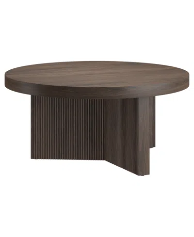 Hudson & Canal Holm 32" Wide Round Fluted Coffee Table In Brown