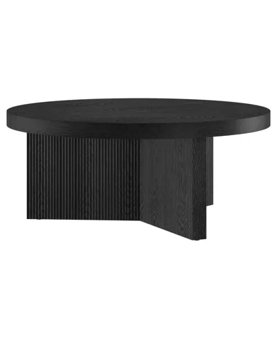 Hudson & Canal Holm 36" Wood Wide Round Coffee Table In Black Grain