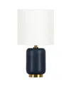Hudson & Canal Lambert 15" Linen Shade Tall Ceramic Mini Lamp In Matte Navy