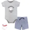 Hudson Baby Bodysuit, Short And Sock In Gray