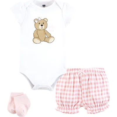 Hudson Baby Coordinated Bodysuit Outfit With Shorts And Socks In White