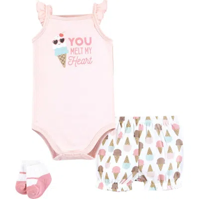 Hudson Baby Coordinated Bodysuit Outfit With Shorts And Socks In Brown