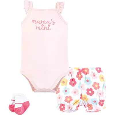 Hudson Baby Coordinated Bodysuit Outfit With Shorts And Socks In Pink