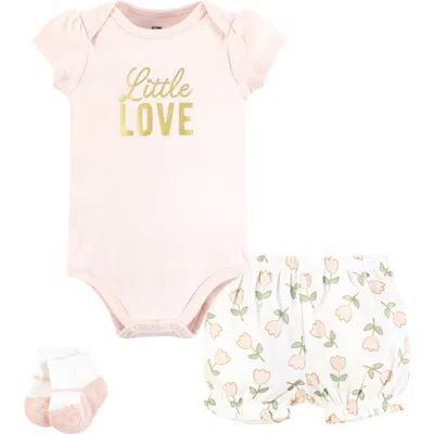 Hudson Baby Coordinated Bodysuit Outfit With Shorts And Socks In Pink