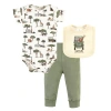 Hudson Baby Cotton Bodysuit, Pant And Bib Set In Multi