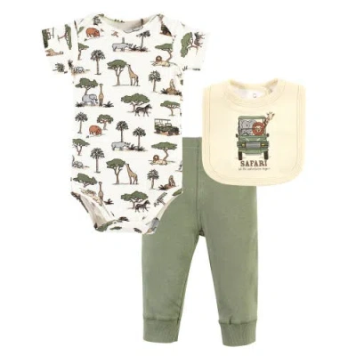 Hudson Baby Cotton Bodysuit, Pant And Bib Set In Multi