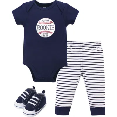 Hudson Baby Cotton Bodysuit, Pant And Shoe Set In Blue