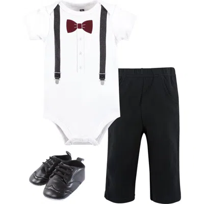 Hudson Baby Cotton Bodysuit, Pant And Shoe Set In Black