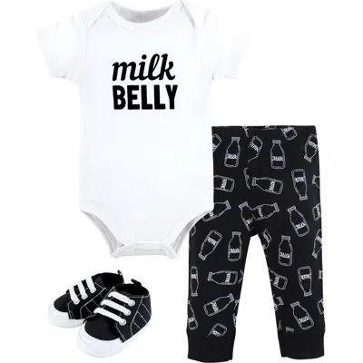 Hudson Baby Cotton Bodysuit, Pant And Shoe Set In Black