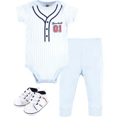 Hudson Baby Cotton Bodysuit, Pant And Shoe Set In Blue