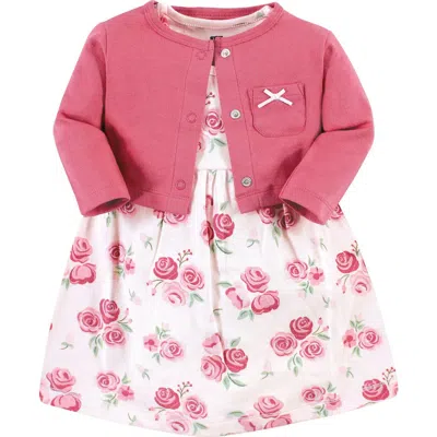 Hudson Baby Cotton Dress And Cardigan Set In Pink