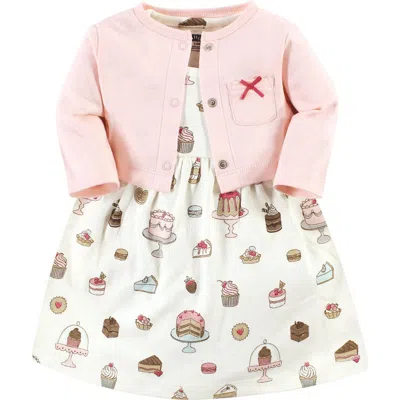 Hudson Baby Cotton Dress And Cardigan Set In Pink