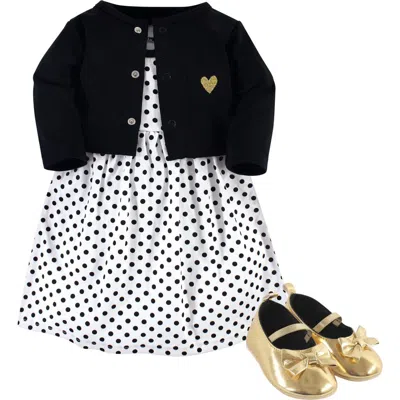 Hudson Baby Cotton Dress, Cardigan And Shoe Set In Black