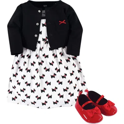Hudson Baby Cotton Dress, Cardigan And Shoe Set In Black