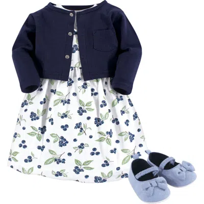 Hudson Baby Cotton Dress, Cardigan And Shoe Set In Blue