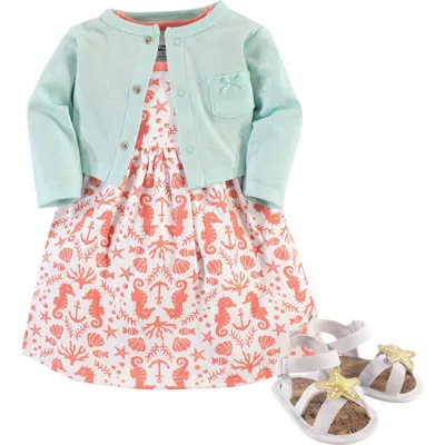 Hudson Baby Cotton Dress, Cardigan And Shoe Set In Multi