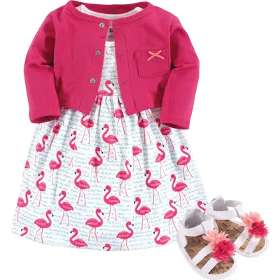 Hudson Baby Cotton Dress, Cardigan And Shoe Set In Pink