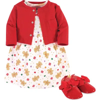 Hudson Baby Cotton Dress, Cardigan And Shoe Set In Red