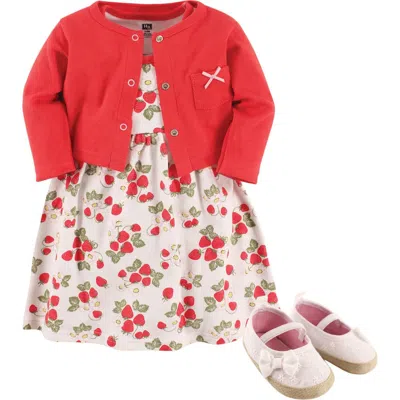 Hudson Baby Cotton Dress, Cardigan And Shoe Set In Red