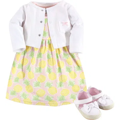 Hudson Baby Cotton Dress, Cardigan And Shoe Set In Yellow