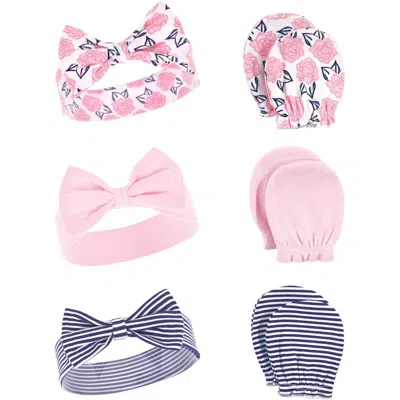 Hudson Baby Cotton Headband And Scratch Mitten Set In Pink
