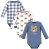 Hudson Baby Cotton Long-sleeve Bodysuit 3pk In Blue