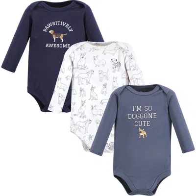 Hudson Baby Cotton Long-sleeve Bodysuit Three-piece Set In Blue