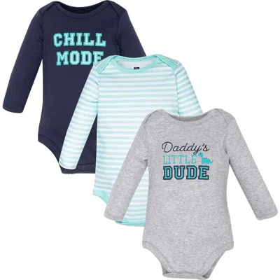 Hudson Baby Cotton Long-sleeve Bodysuit Three-piece Set In Gray