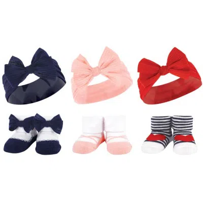 Hudson Baby Delightful Duo Gift Headband And Socks (baby) In Red Blue Bows
