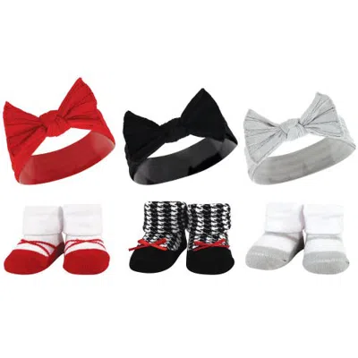 Hudson Baby Delightful Duo Gift Headband And Socks (baby) In Red Houndstooth Bows