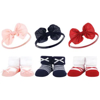 Hudson Baby Delightful Duo Gift Headband And Socks (baby) In Red Navy Bows