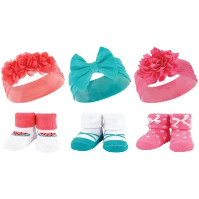 Hudson Baby Delightful Duo Gift Headband And Socks (baby) In Teal Coral