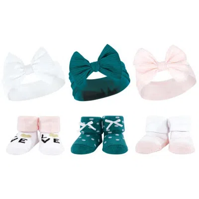 Hudson Baby Delightful Duo Gift Headband And Socks (baby) In Teal Pink