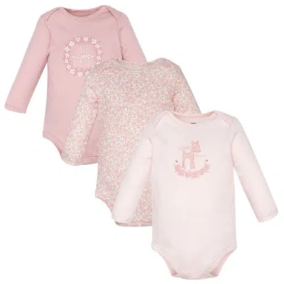 Hudson Baby Essential All-cotton Long-sleeve Bodysuit Three-piece Pack In Brown