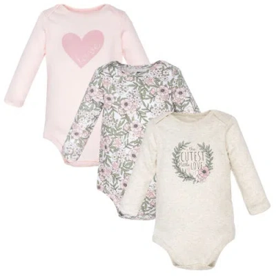 Hudson Baby Essential All-cotton Long-sleeve Bodysuit Three-piece Pack In Pink