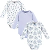 Hudson Baby Essential All-cotton Long-sleeve Bodysuit Triple Pack In Blue