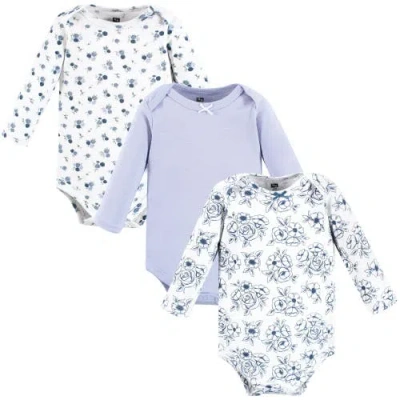 Hudson Baby Essential All-cotton Long-sleeve Bodysuit Triple Pack In Blue